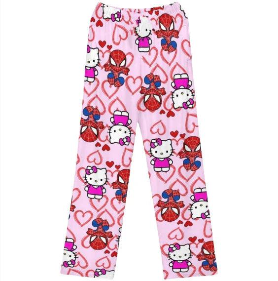 HelloKitty&Spiderman Fluffy Fleece Warm Pajamas Pants - Blind Box Mall