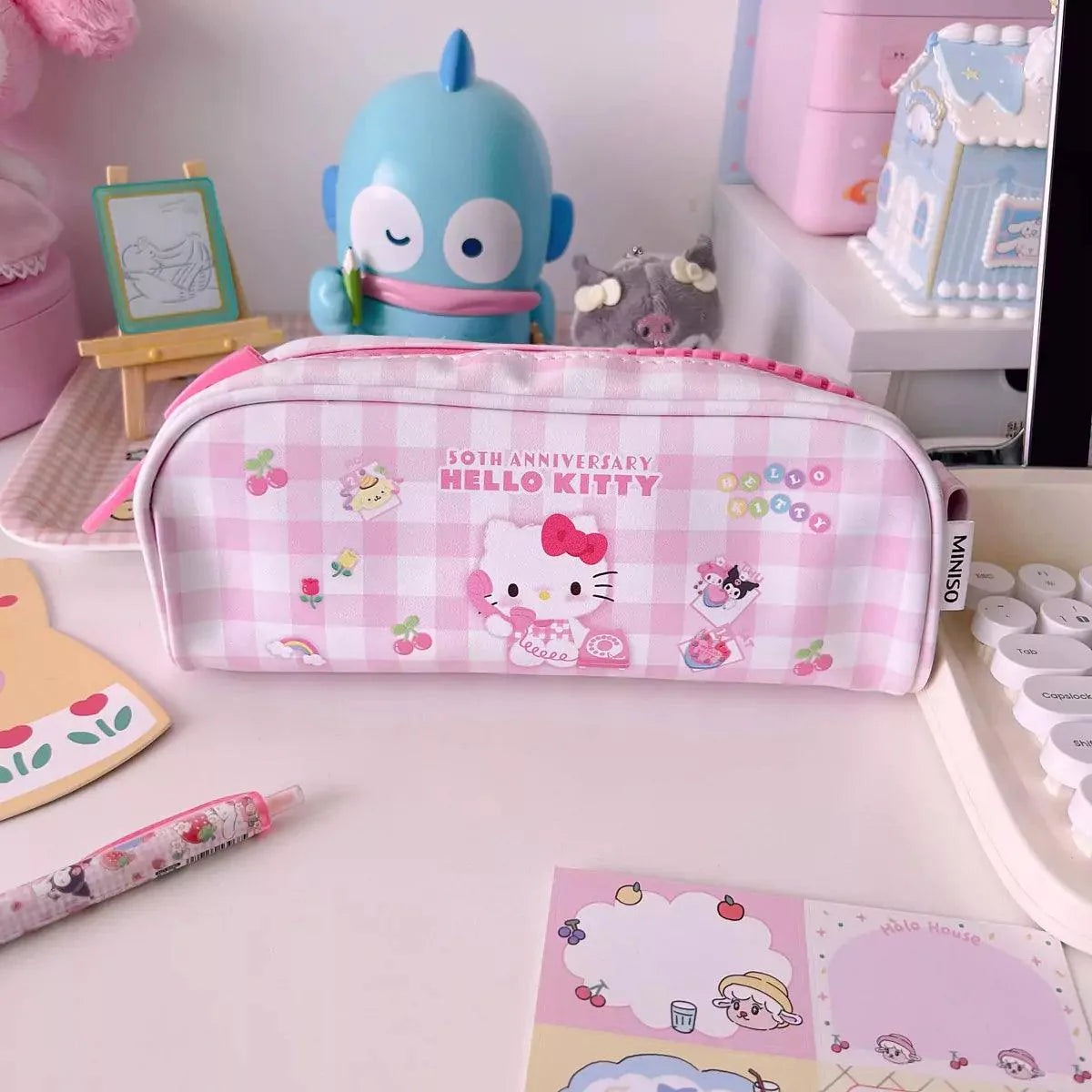Hello Kitty Plaid Pencil Case with Oversized Zipper