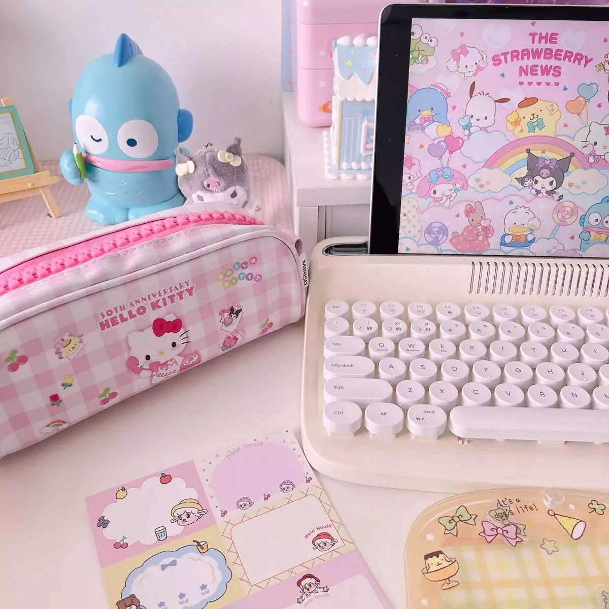 Hello Kitty Plaid Pencil Case with Oversized Zipper