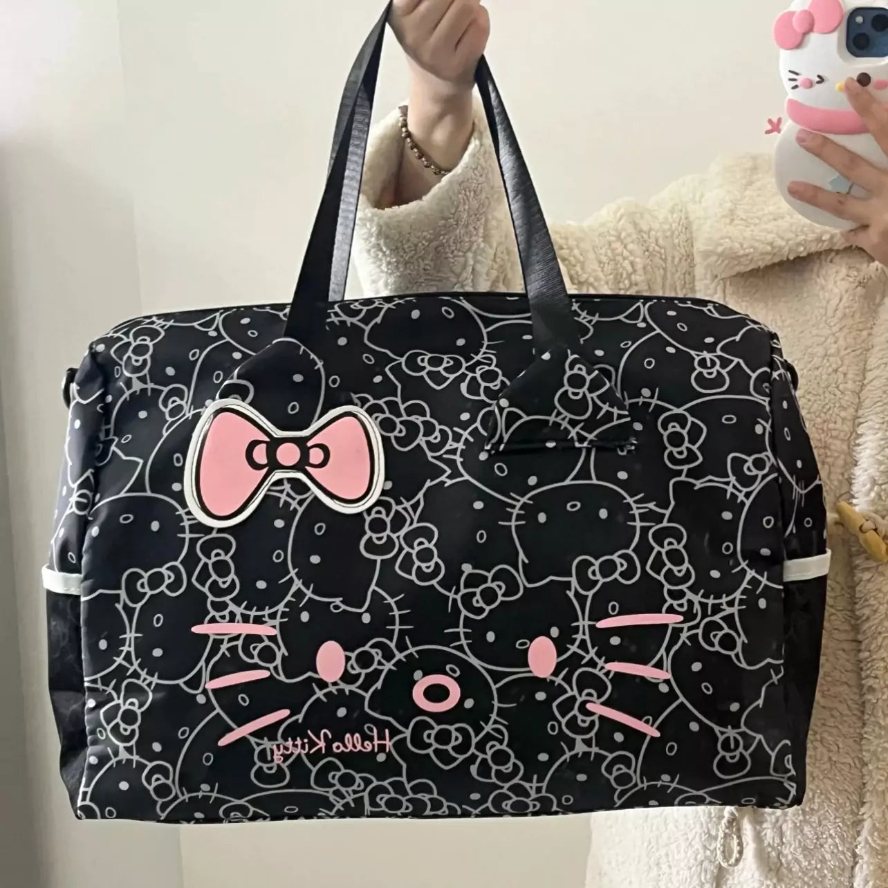 Hello Kitty Signature Face Duffle Bag | Gym Bag | Travel Companion - Blind Box Mall