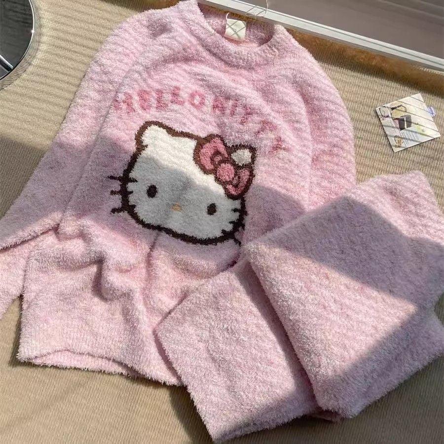 HelloKitty Pink Fleece Pajamas Set - Blind Box Mall