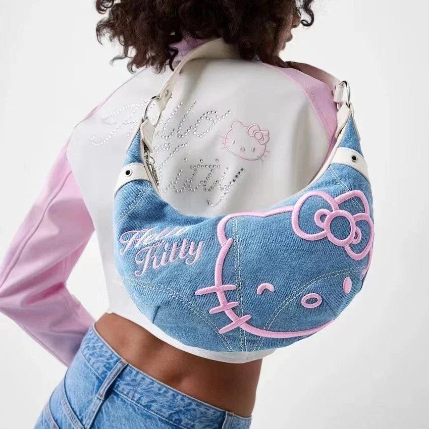 HelloKitty Jeans Embroidery Travel Bag - Blind Box Mall