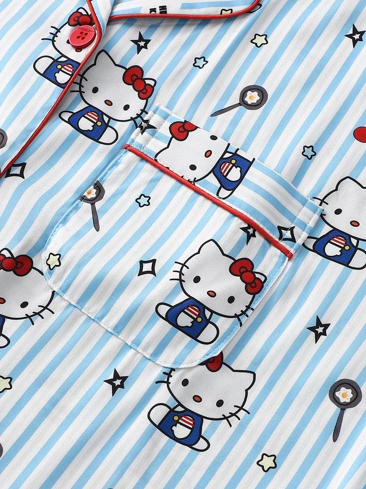 HelloKitty Blue Striped Foodie Prints Pajamas Set - Blind Box Mall