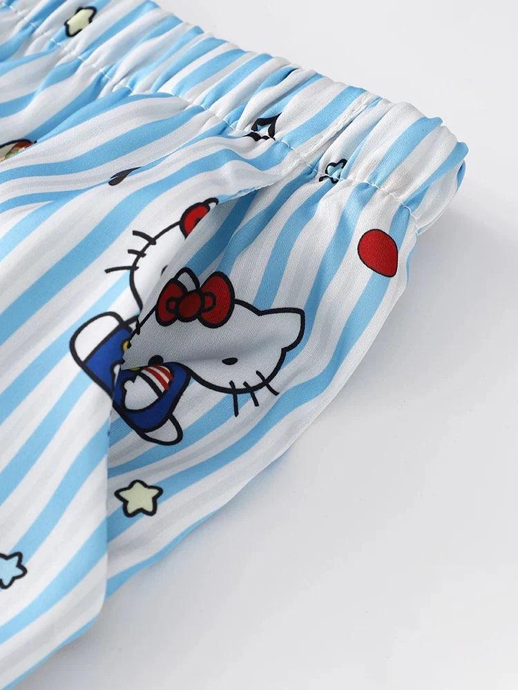 HelloKitty Blue Striped Foodie Prints Pajamas Set - Blind Box Mall