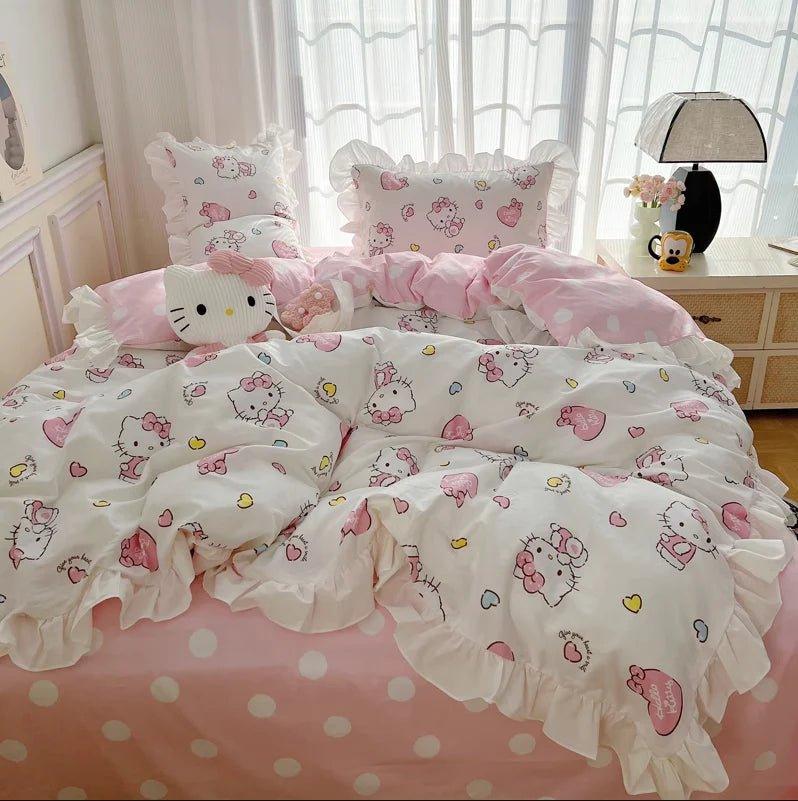 Hello Kitty Cotton Bedding Sheet with Ruffles