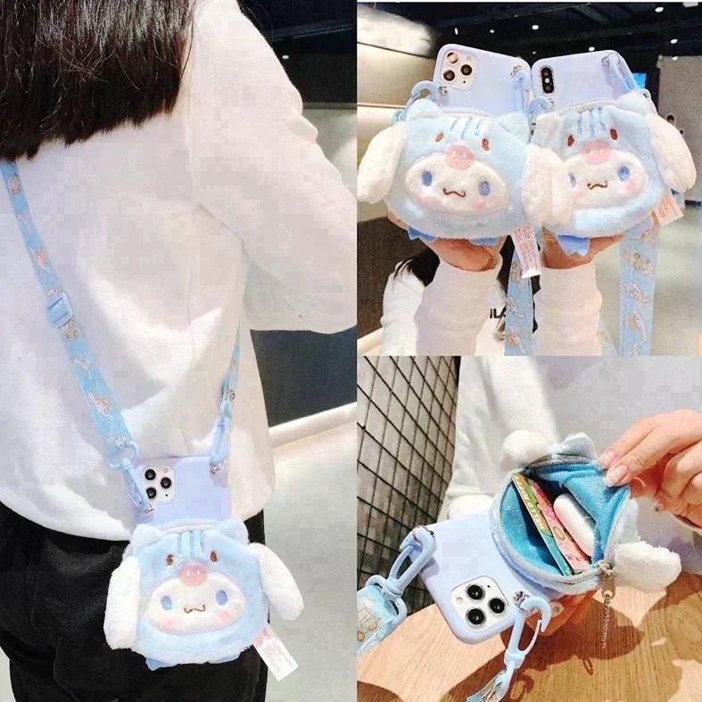 Plushie Pouch and Lanyard iPhone Case featuring My Melody and Cinnamoroll - Blind Box Mall