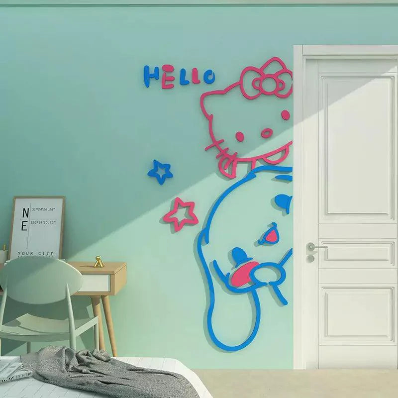 Cinnamoroll & Hello Kitty Wall 3D Acrylic Stickers - Blind Box Mall