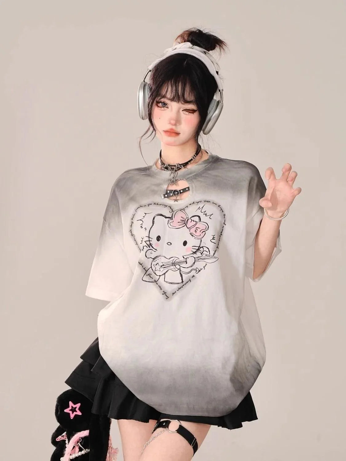 Hello Kitty Ombre Hollow Neckline Shirt - Blind Box Mall