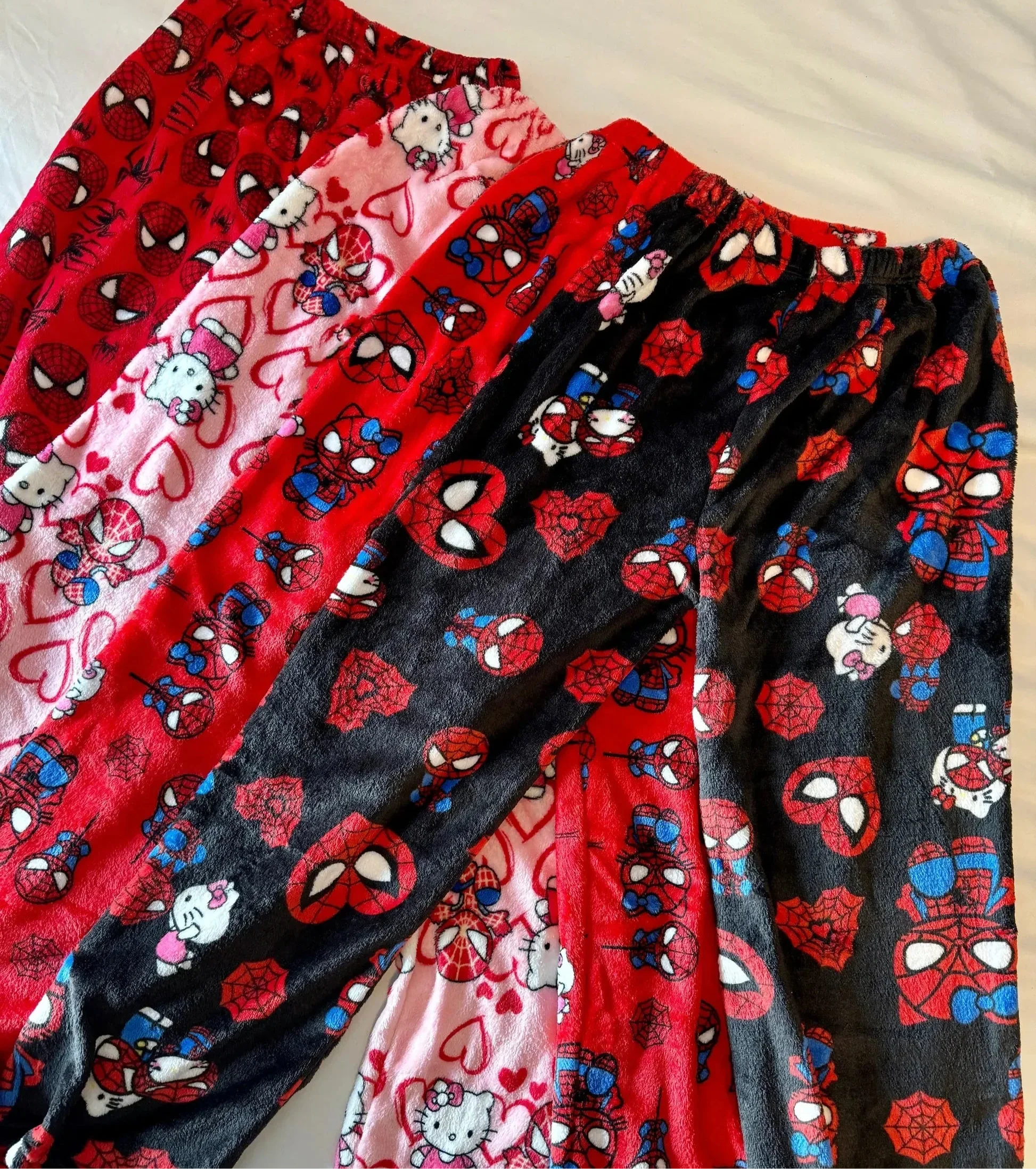 HelloKitty&Spiderman Fluffy Fleece Warm Pajamas Pants - Blind Box Mall