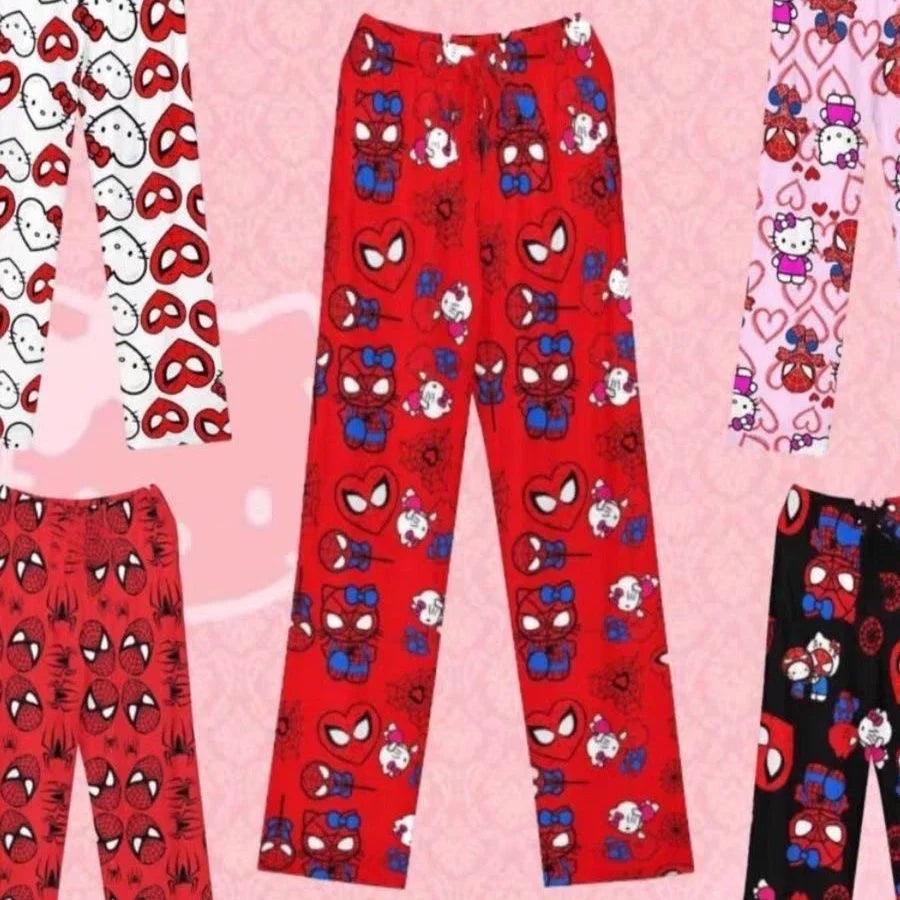 HelloKitty&Spiderman Fluffy Fleece Warm Pajamas Pants - Blind Box Mall