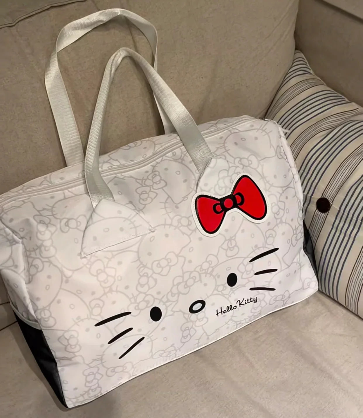 Hello Kitty Signature Face Duffle Bag | Gym Bag | Travel Companion - Blind Box Mall