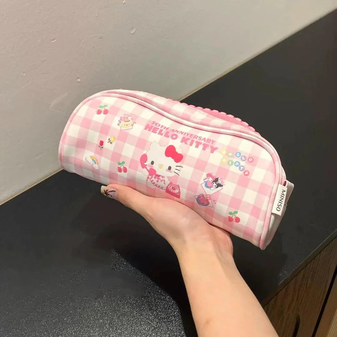 Hello Kitty Plaid Pencil Case with Oversized Zipper