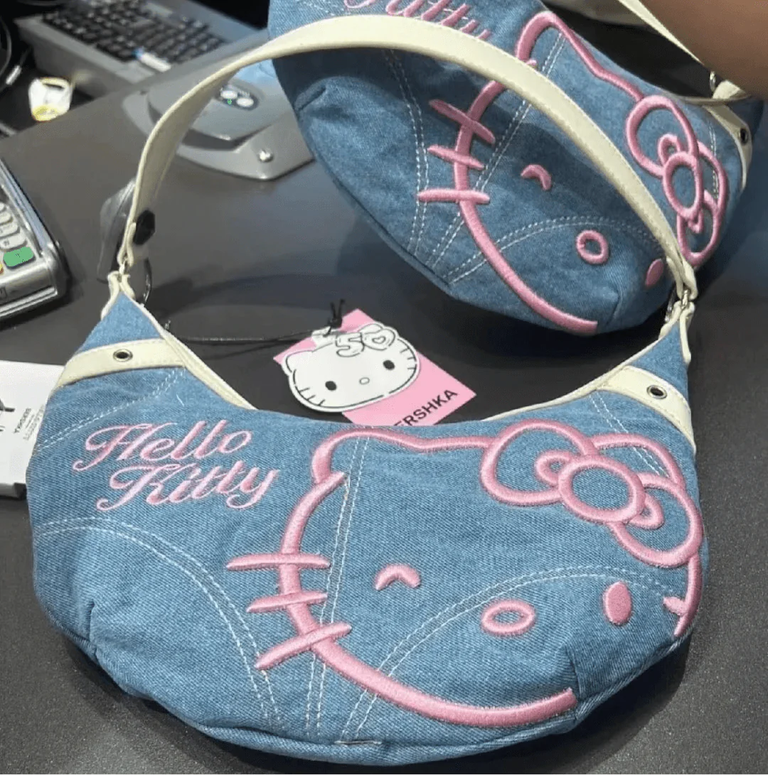 HelloKitty Jeans Embroidery Travel Bag - Blind Box Mall