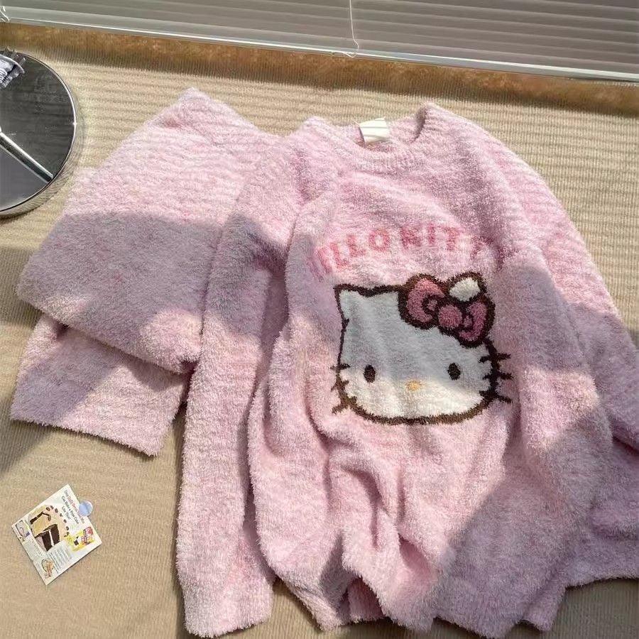 HelloKitty Pink Fleece Pajamas Set - Blind Box Mall