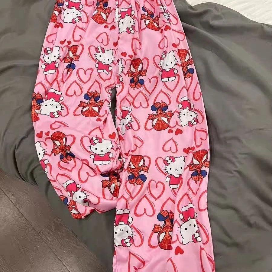 HelloKitty&Spiderman Fluffy Fleece Warm Pajamas Pants - Blind Box Mall