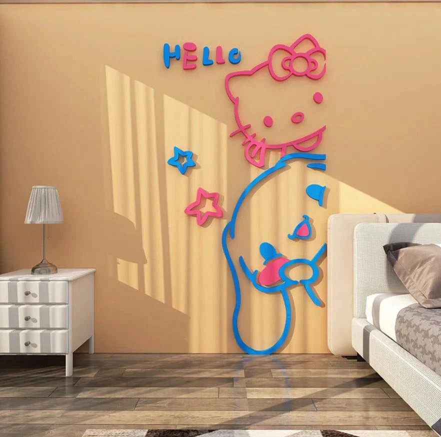 Cinnamoroll & Hello Kitty Wall 3D Acrylic Stickers - Blind Box Mall
