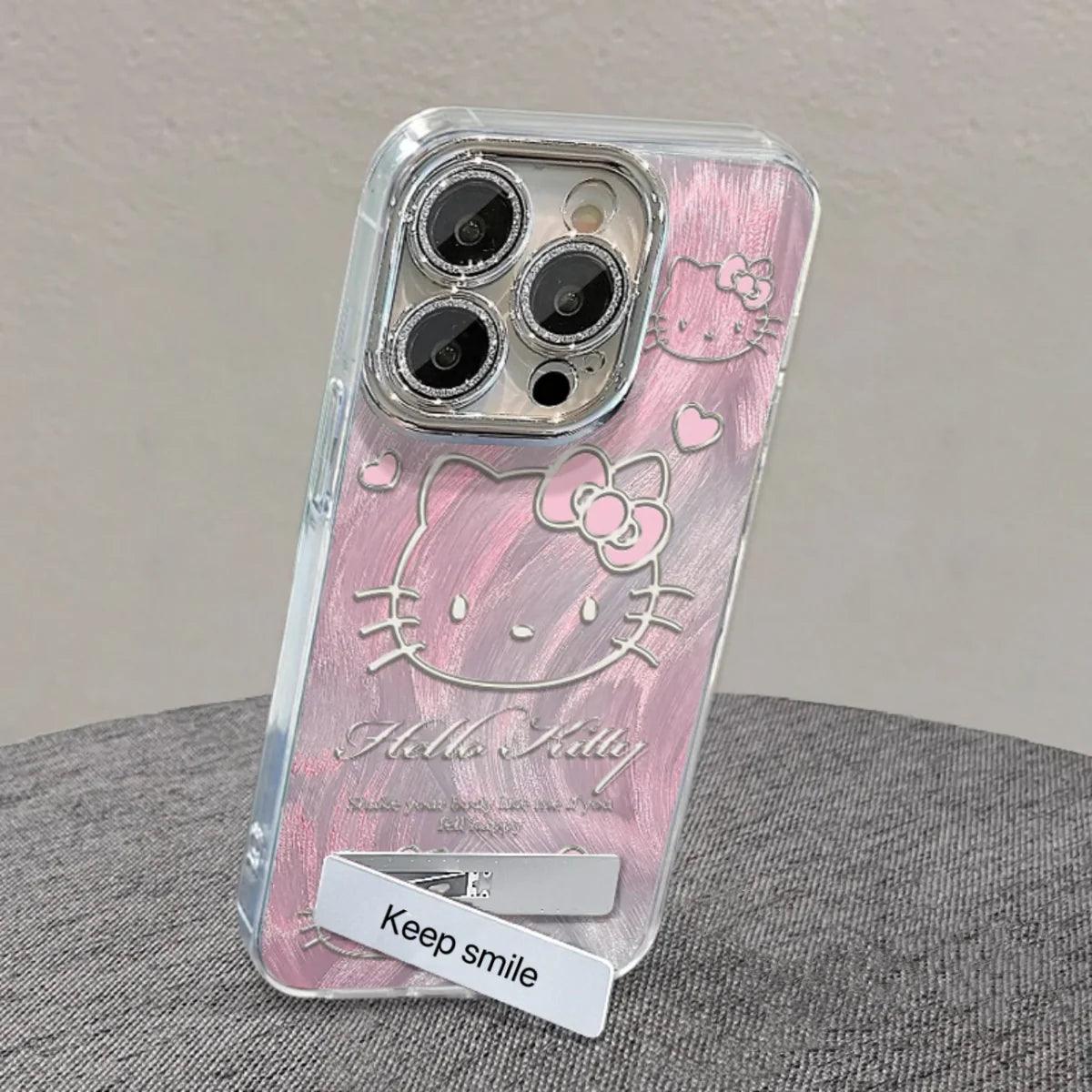 HelloKitty Pink Medal Phone Case with Folding Holder & Phone Charm - Blind Box Mall