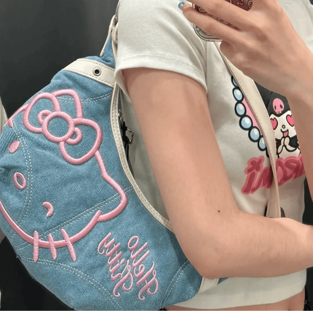HelloKitty Jeans Embroidery Travel Bag - Blind Box Mall