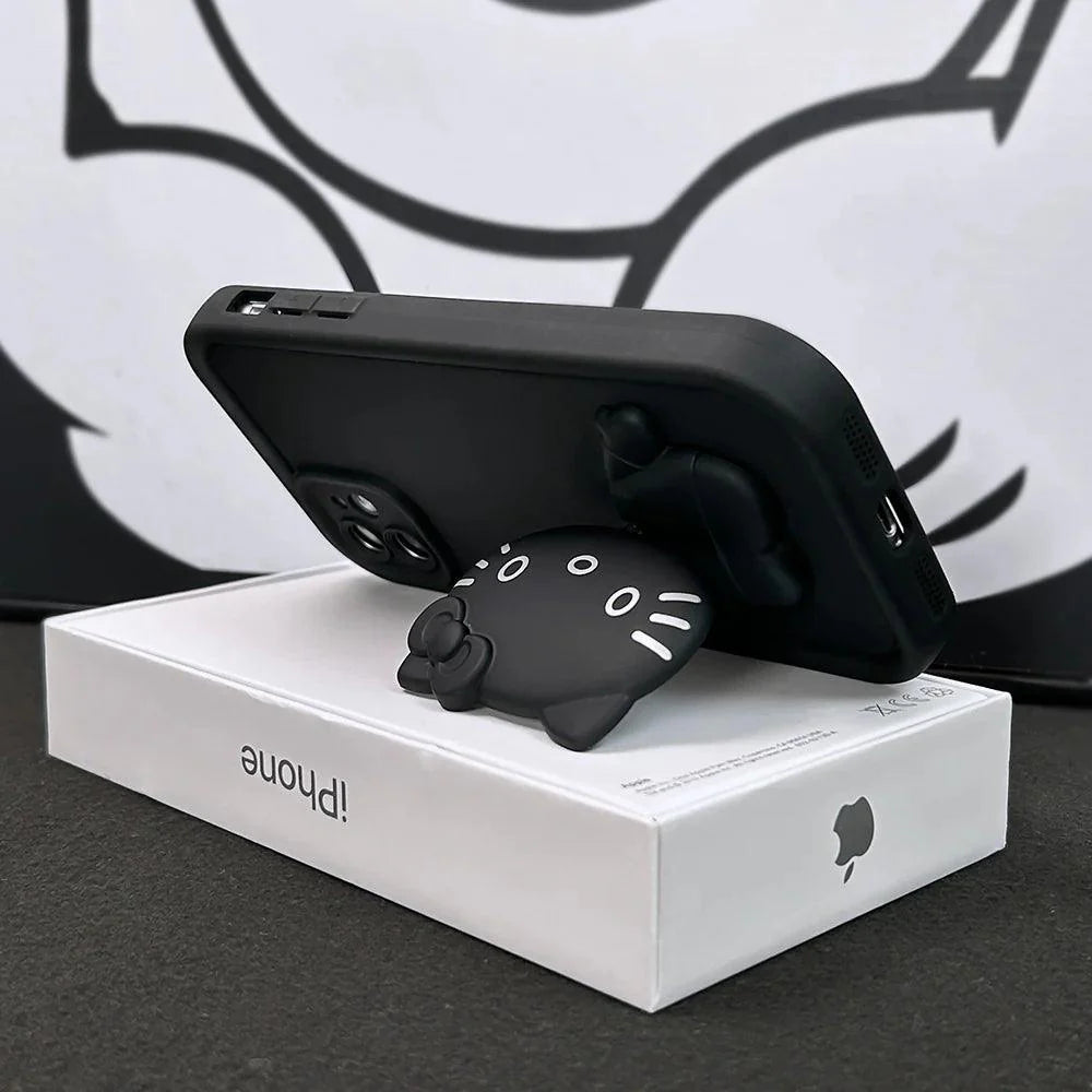 Black HelloKitty Phone Case with Folding Mirror Stand - Blind Box Mall
