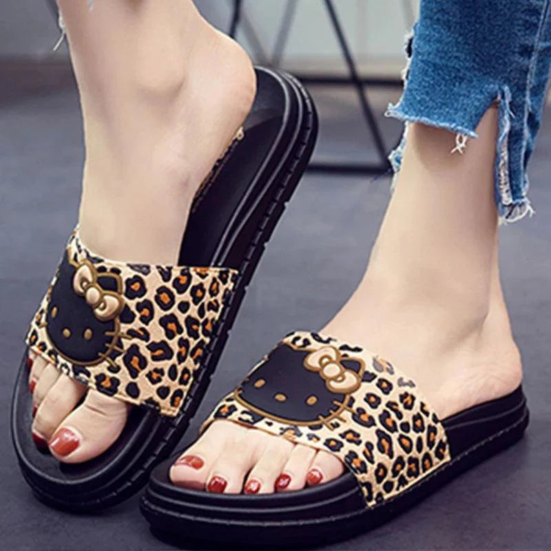 Hello Kitty Leopard Print Slippers - Blind Box Mall