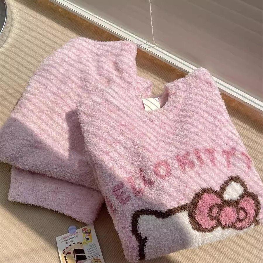 HelloKitty Pink Fleece Pajamas Set - Blind Box Mall