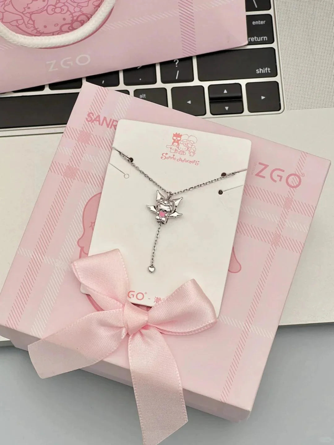 Angel  Hello Kitty and Devil Kuromi Heart Necklace - Blind Box Mall