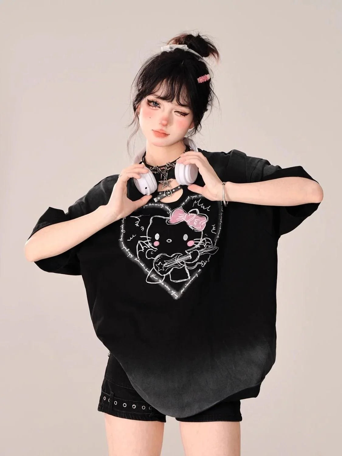 Hello Kitty Ombre Hollow Neckline Shirt - Blind Box Mall