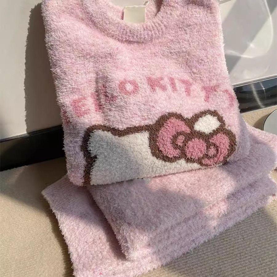 HelloKitty Pink Fleece Pajamas Set - Blind Box Mall