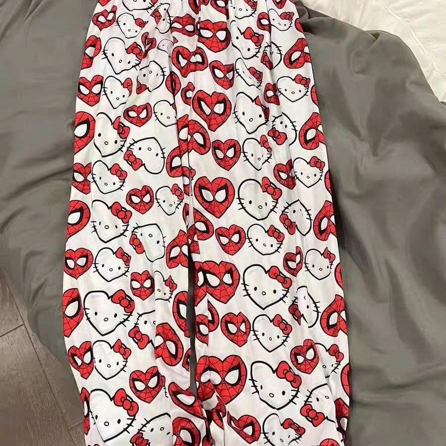 HelloKitty&Spiderman Fluffy Fleece Warm Pajamas Pants - Blind Box Mall