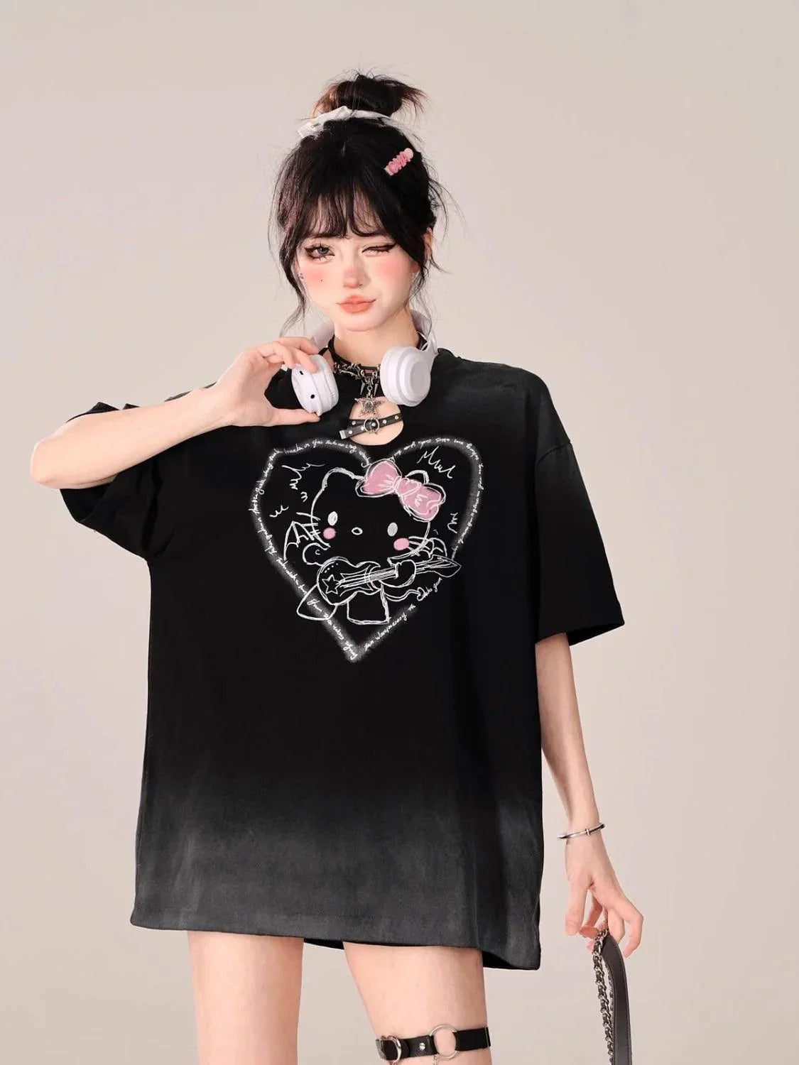 Hello Kitty Ombre Hollow Neckline Shirt - Blind Box Mall