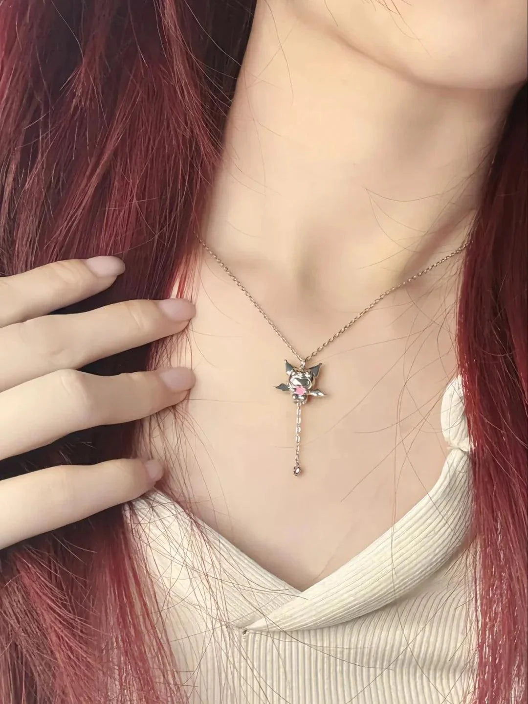 Angel  Hello Kitty and Devil Kuromi Heart Necklace - Blind Box Mall