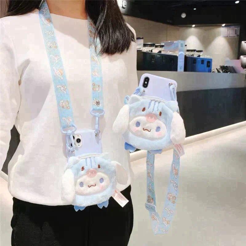 Plushie Pouch and Lanyard iPhone Case featuring My Melody and Cinnamoroll - Blind Box Mall