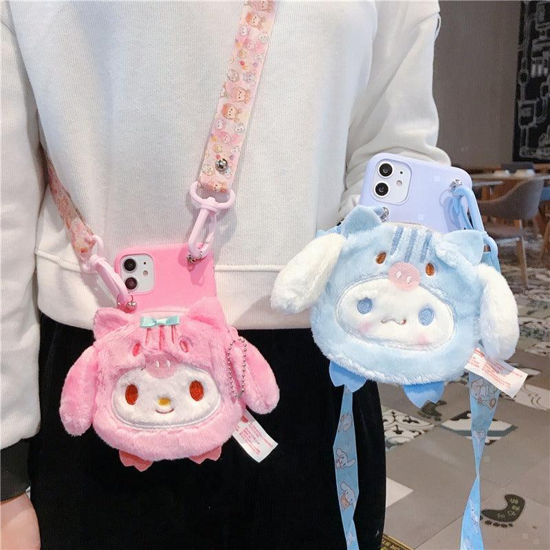 Plushie Pouch and Lanyard iPhone Case featuring My Melody and Cinnamoroll - Blind Box Mall