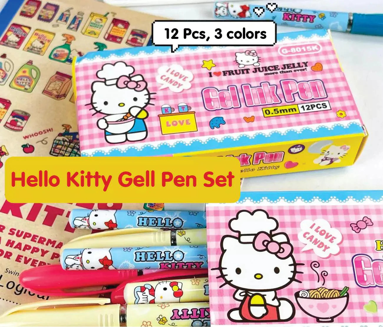Hello Kitty Gell Pens Set (12 Pcs)